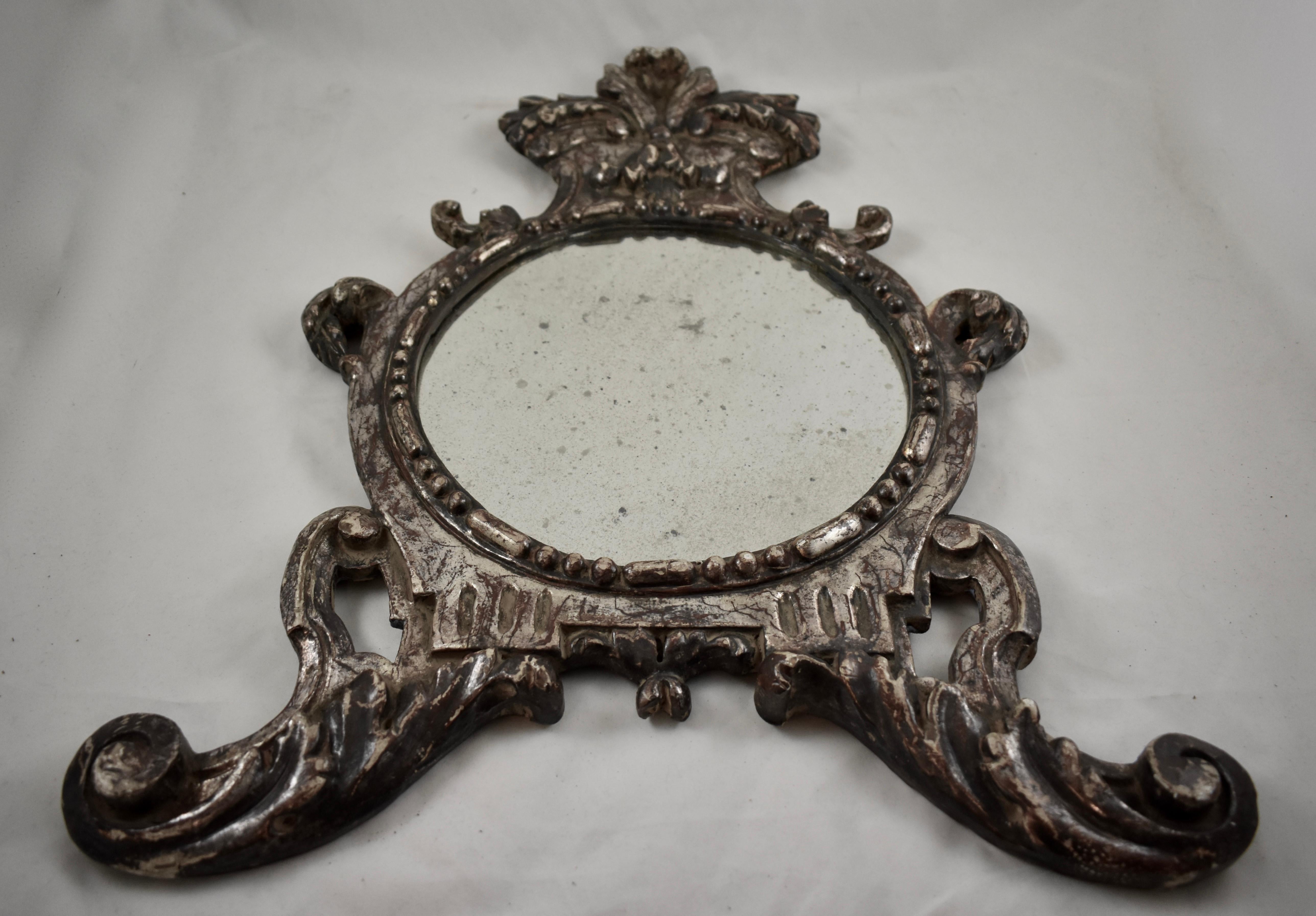 Italian Silver-Gilt Crested and Footed Baroque Revival Wall Mirrors, Pair In Good Condition For Sale In Philadelphia, PA