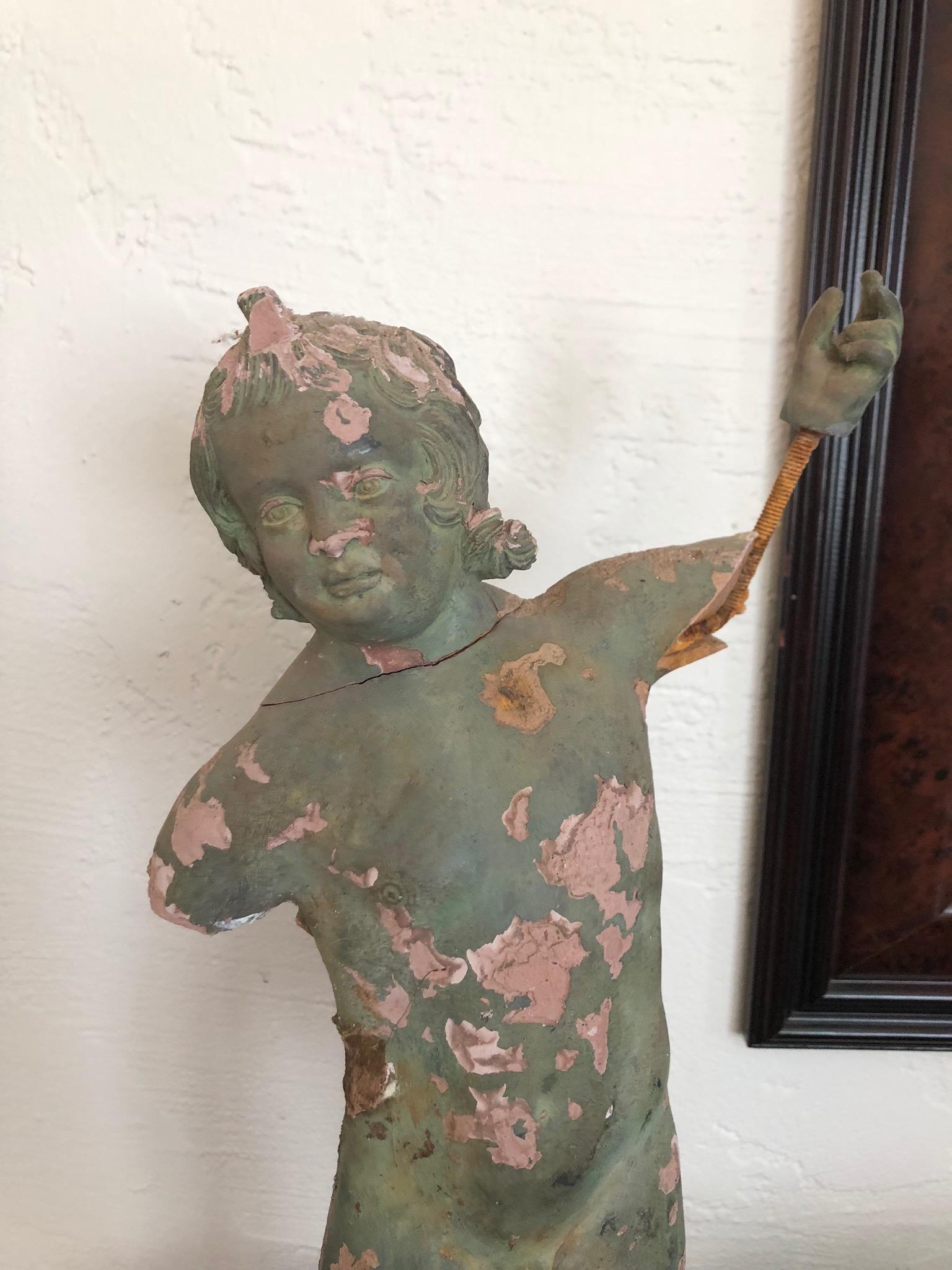 Italian 19th Century Terracotta Putti Fragment In Distressed Condition For Sale In Encinitas, CA