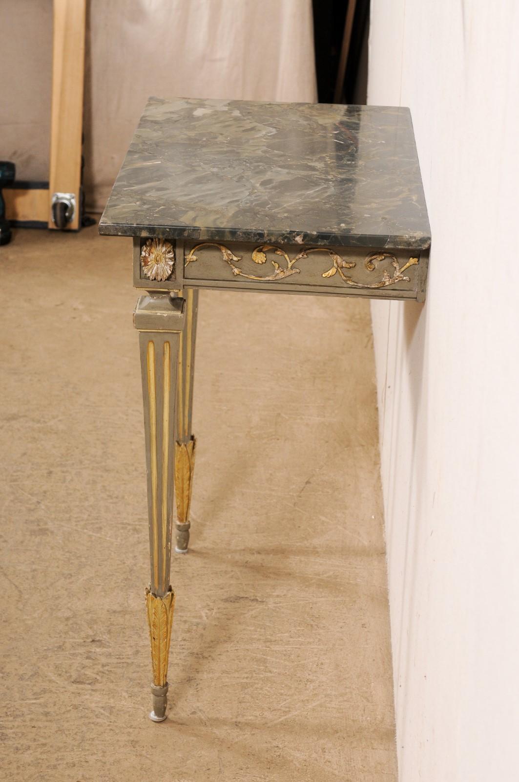 Italian 19th C. Two-Leg Carved & Gilt Wood Wall Console w/Green Marble Top For Sale 7