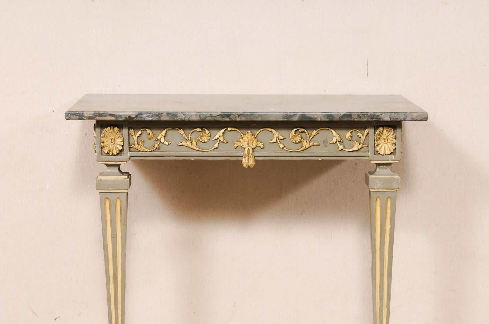 Italian 19th C. Two-Leg Carved & Gilt Wood Wall Console w/Green Marble Top For Sale 8