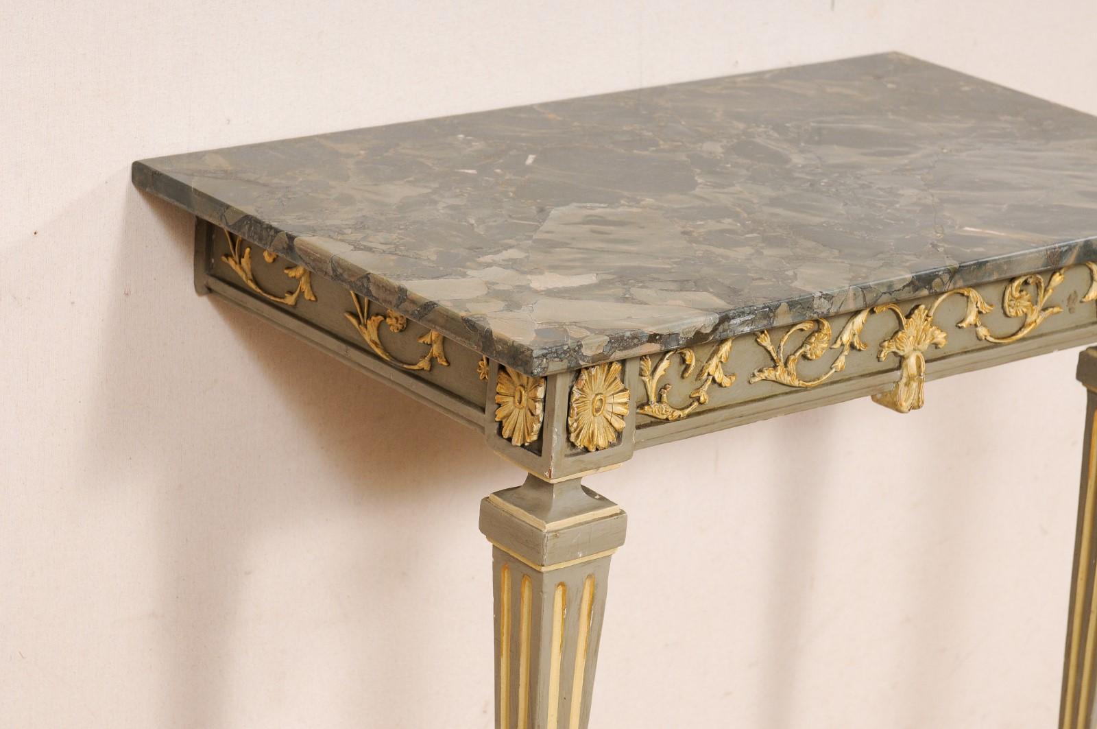 Italian 19th C. Two-Leg Carved & Gilt Wood Wall Console w/Green Marble Top For Sale 1