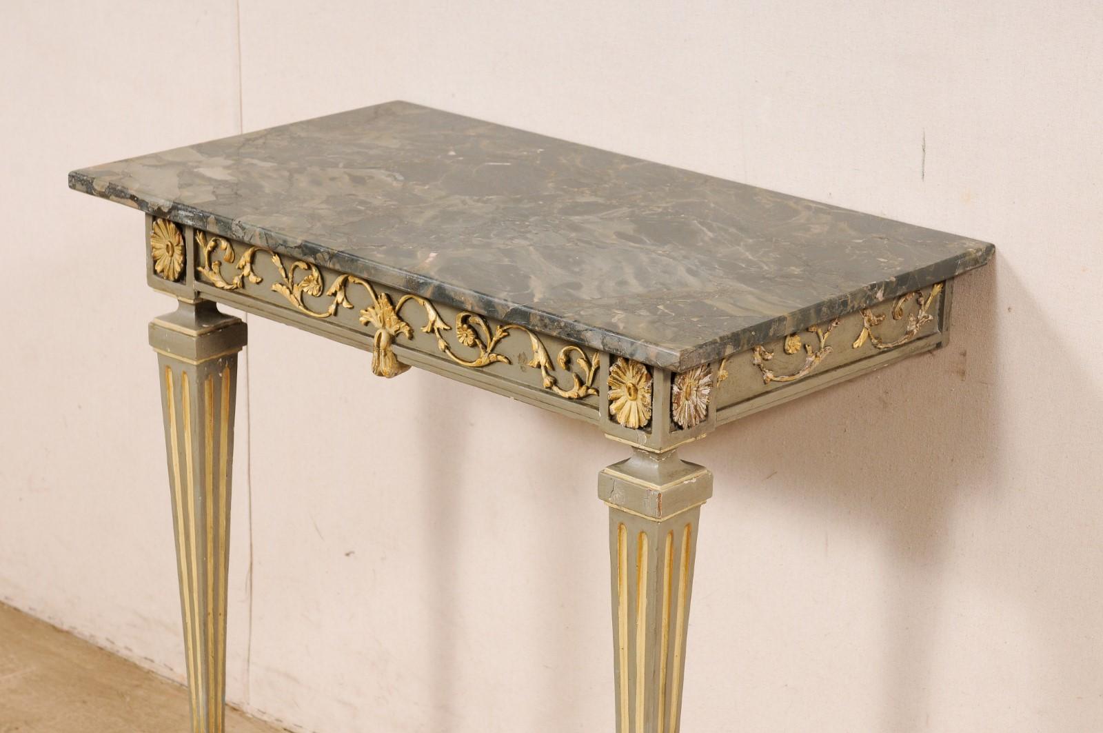 Italian 19th C. Two-Leg Carved & Gilt Wood Wall Console w/Green Marble Top For Sale 5