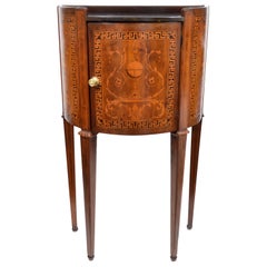 Antique Italian 19th Century Neoclassical Demilune Marquetry One Door Cabinet Table