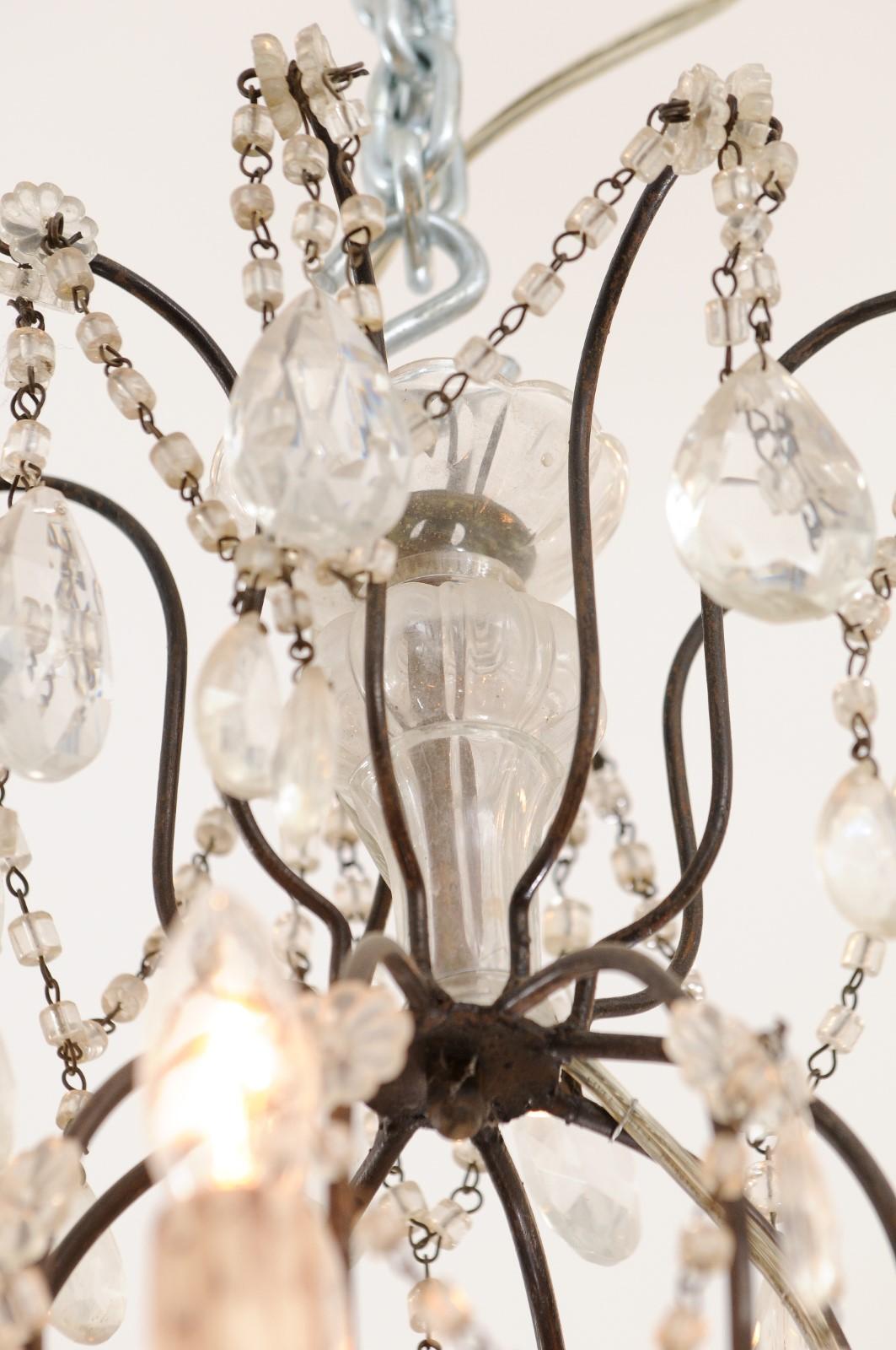 Italian 19th Century 10-Light Crystal and Iron Chandelier with Scrolling Arms For Sale 6