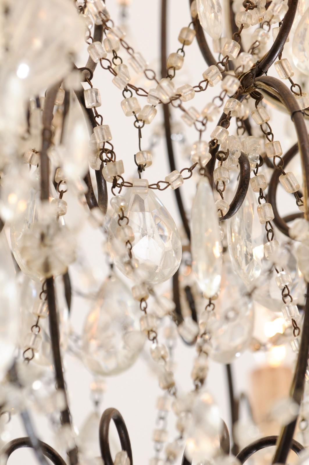 Italian 19th Century 10-Light Crystal and Iron Chandelier with Scrolling Arms For Sale 10