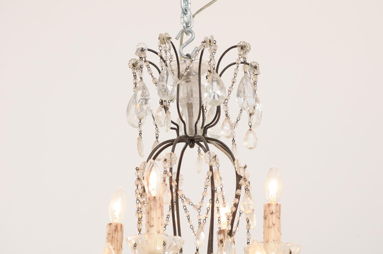Italian 19th Century 10-Light Crystal and Iron Chandelier with Scrolling Arms In Good Condition For Sale In Atlanta, GA