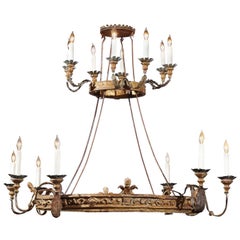 Italian 19th Century 16-Light Two-Tiered Giltwood Chandelier with Acanthus Leaf
