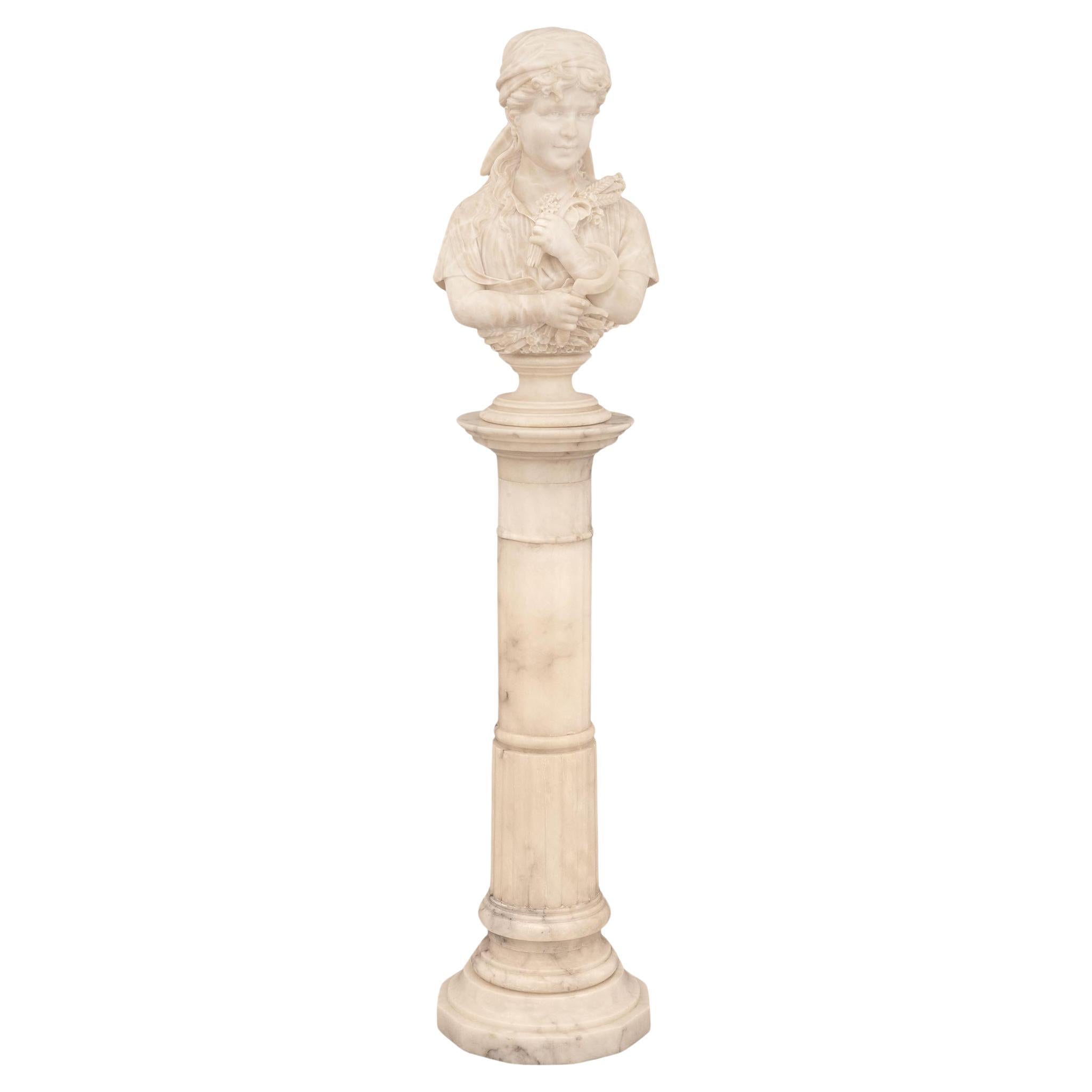 Italian 19th century Alabaster bust and matching pedestal
