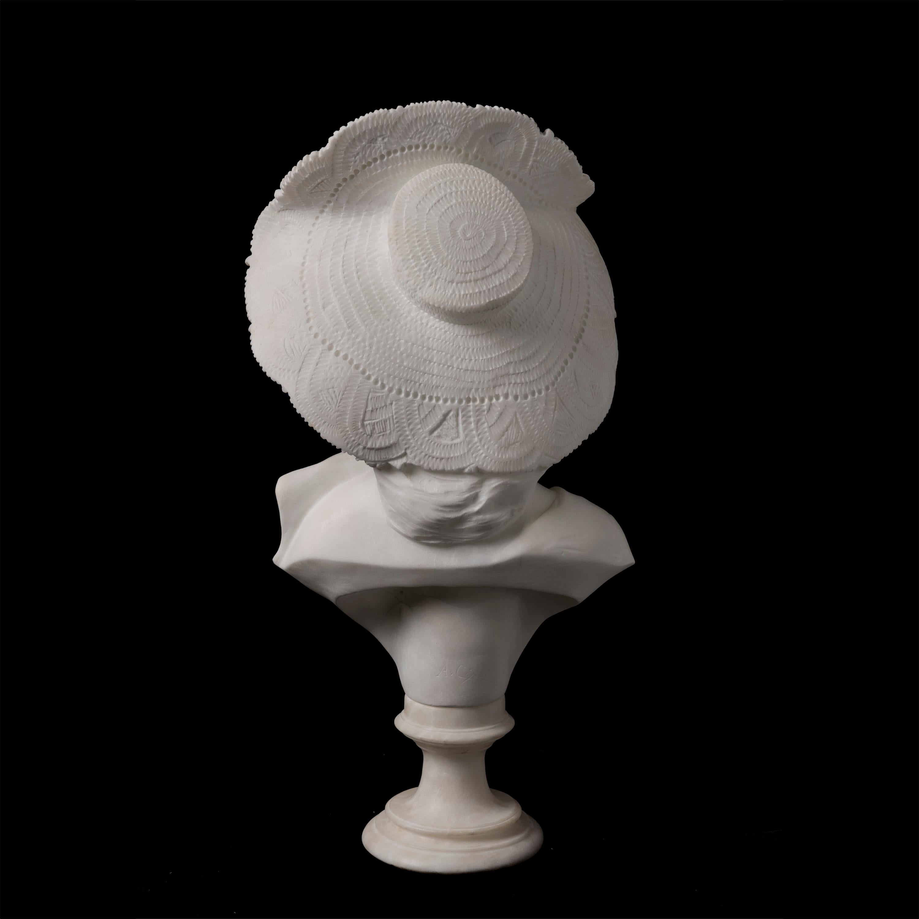 Belle Époque Italian 19th Century Alabaster Bust of an Elegant Lady by Adolfo Cipriani For Sale