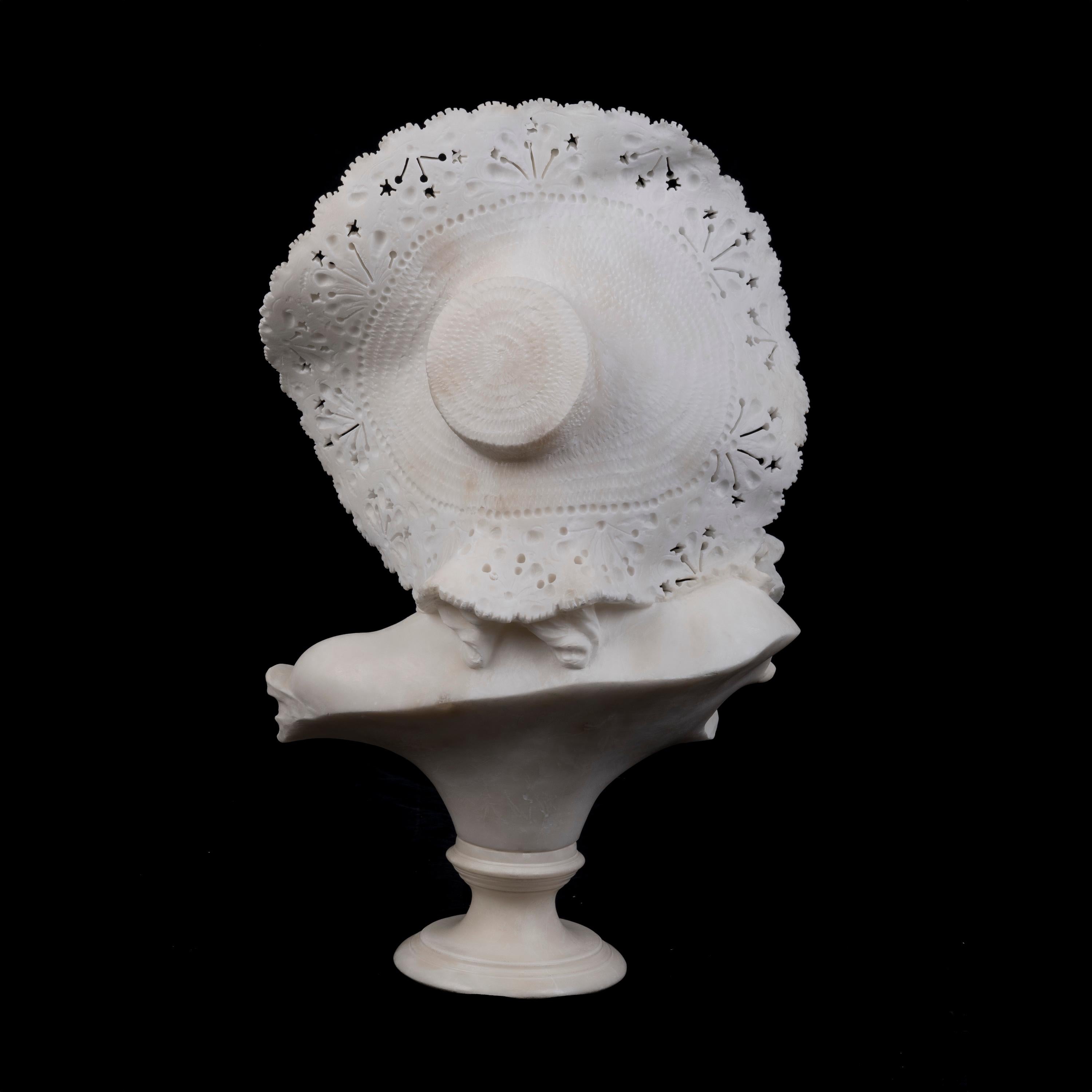 Hand-Carved Italian 19th Century Alabaster Bust of an Elegant Lady by  Adolfo Cipriani For Sale