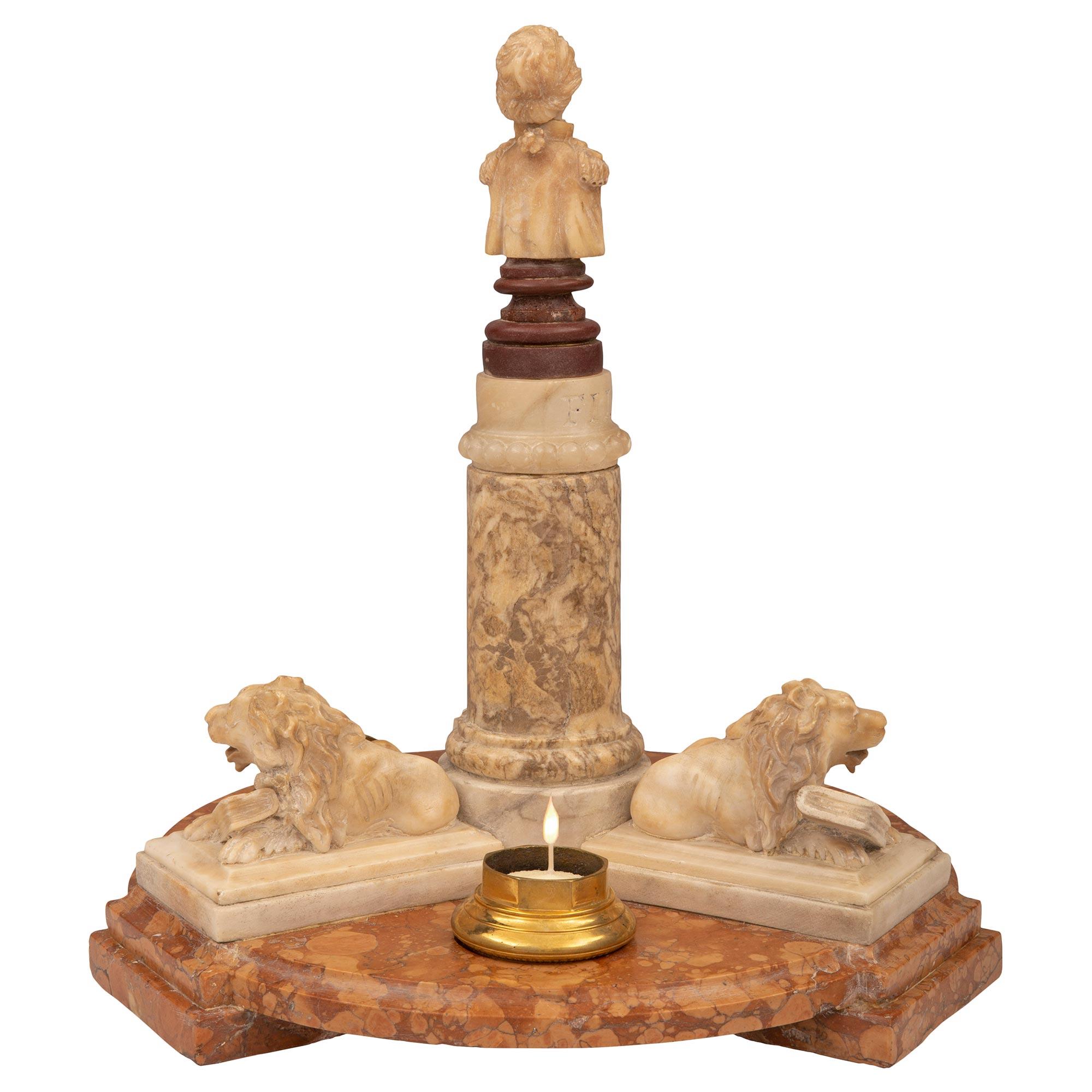 Italian 19th Century Alabaster, Porphyry and Marble Centerpiece In Good Condition For Sale In West Palm Beach, FL