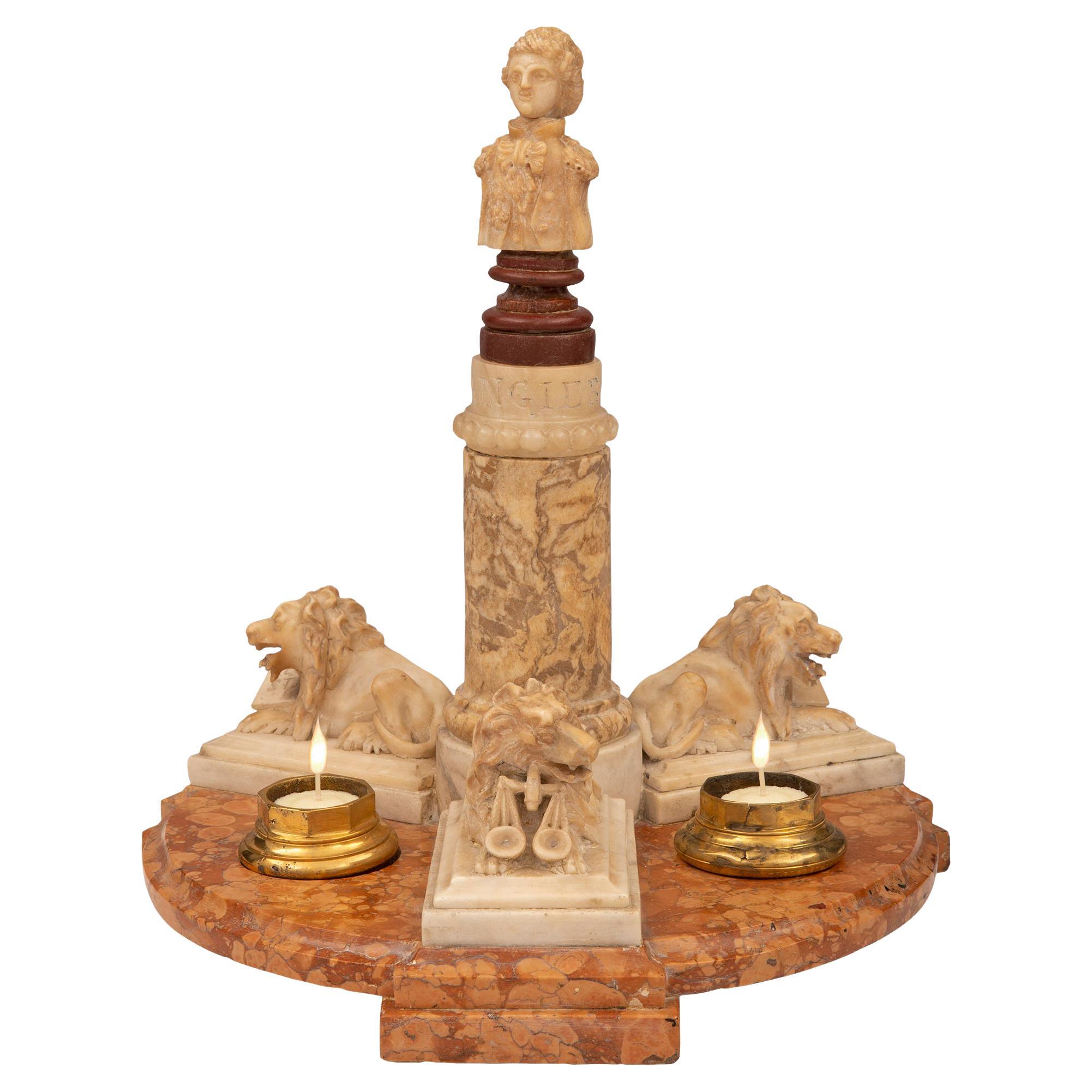 Italian 19th Century Alabaster, Porphyry and Marble Centerpiece