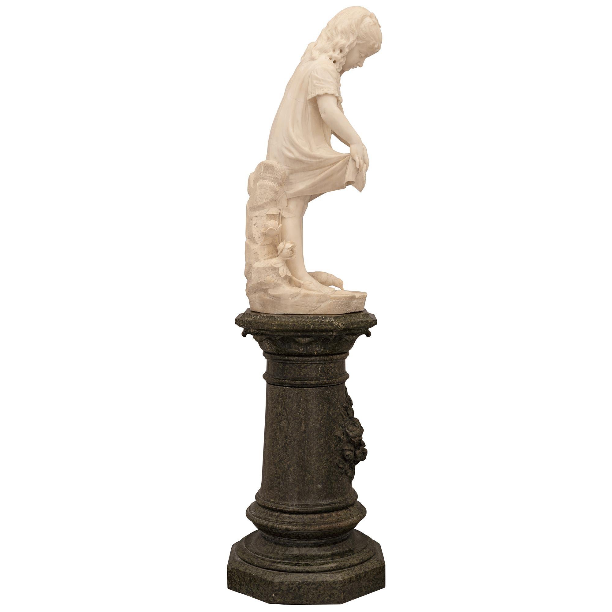 Italian 19th Century Alabaster Statue and Marble Pedestal In Good Condition For Sale In West Palm Beach, FL