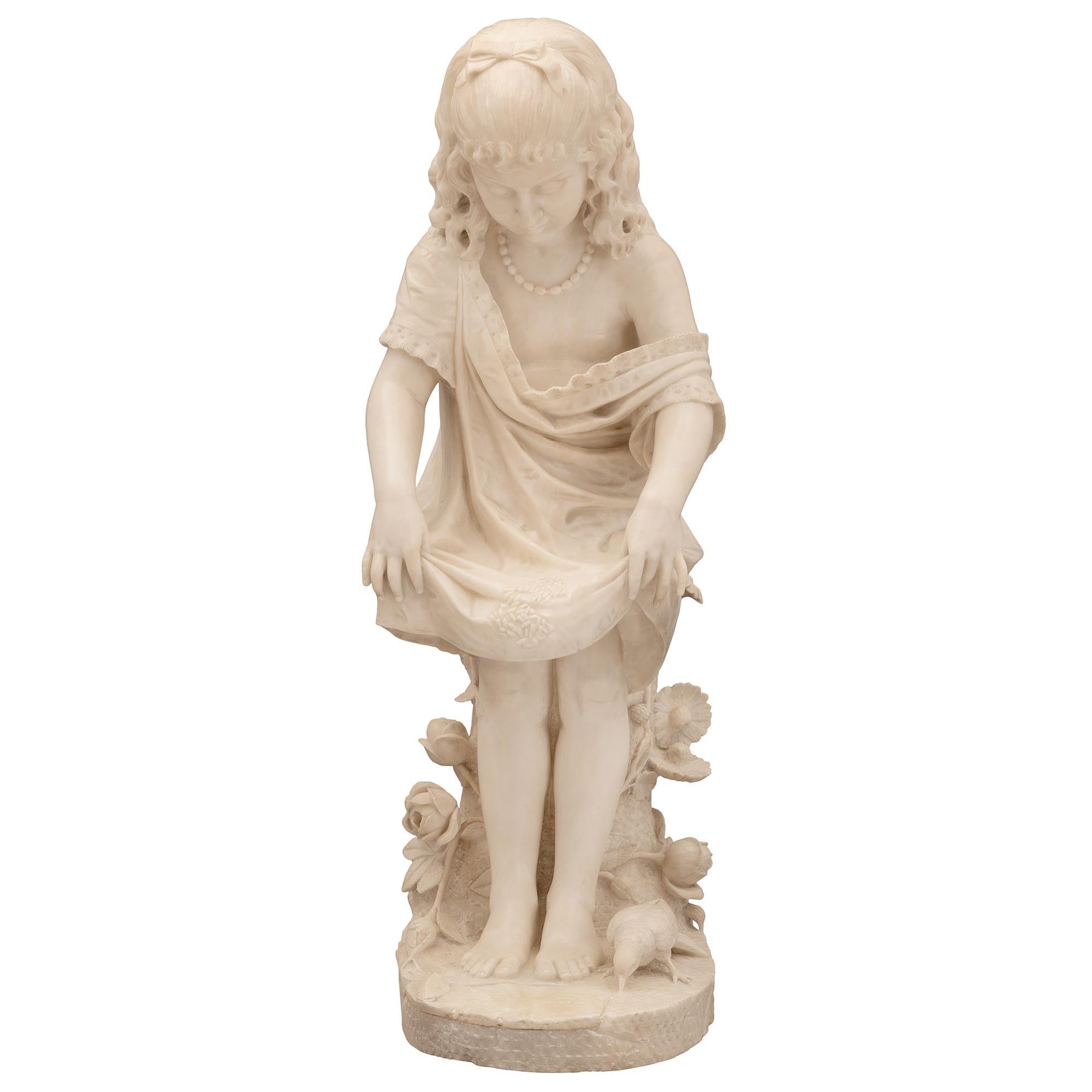 Italian 19th Century Alabaster Statue and Marble Pedestal For Sale 1