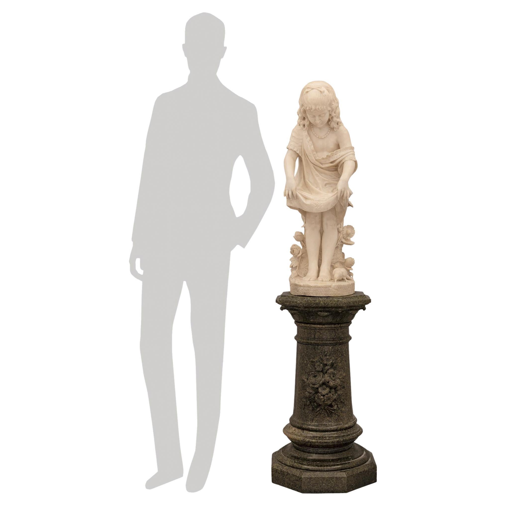 Italian 19th Century Alabaster Statue and Marble Pedestal For Sale