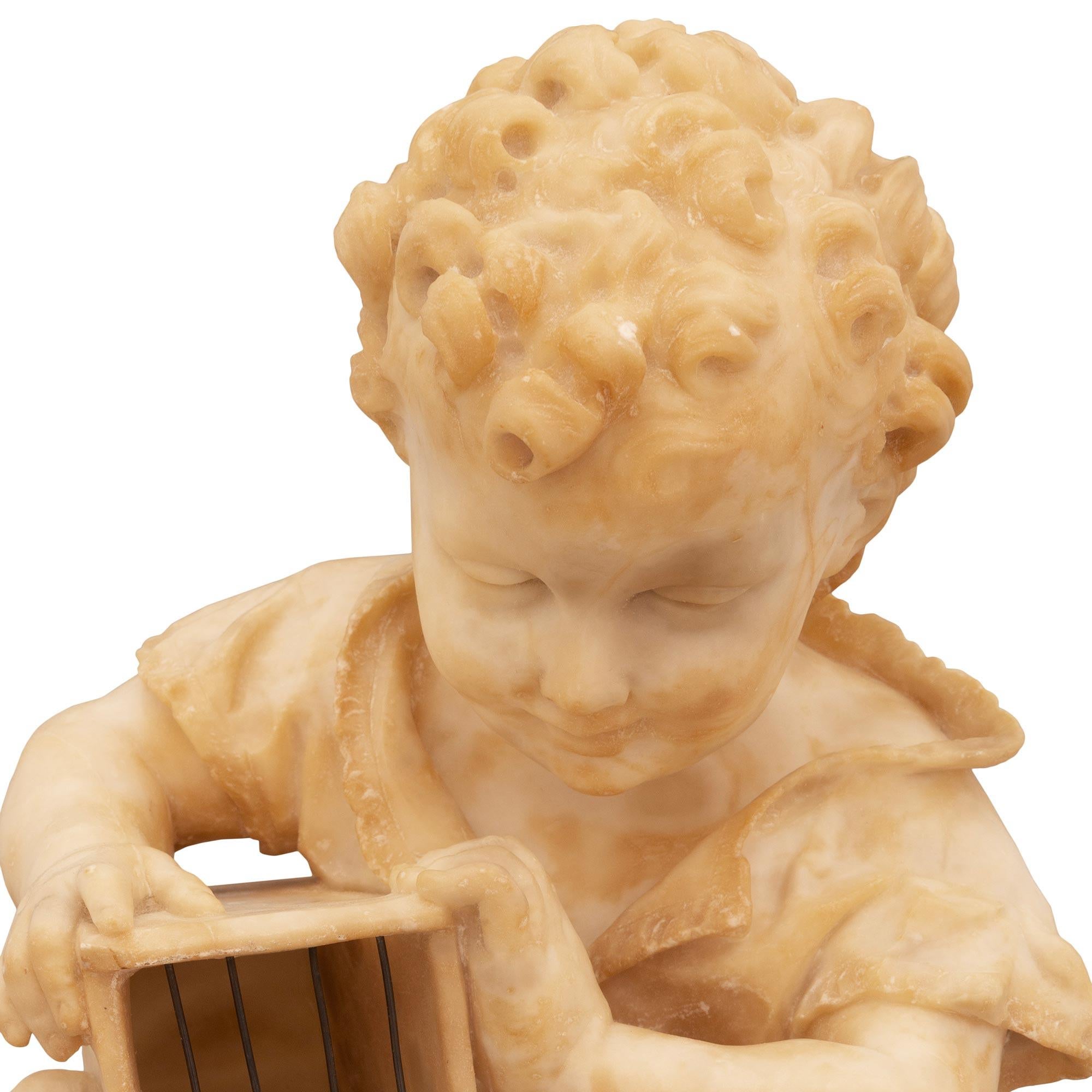 Italian 19th Century Alabaster Statue Of A Boy And His Cat For Sale 1