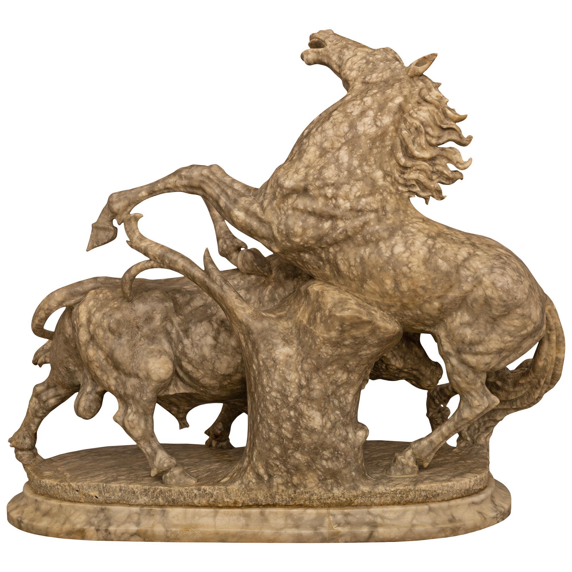 Italian 19th century Alabaster statue of a horse and bull in battle For Sale 7
