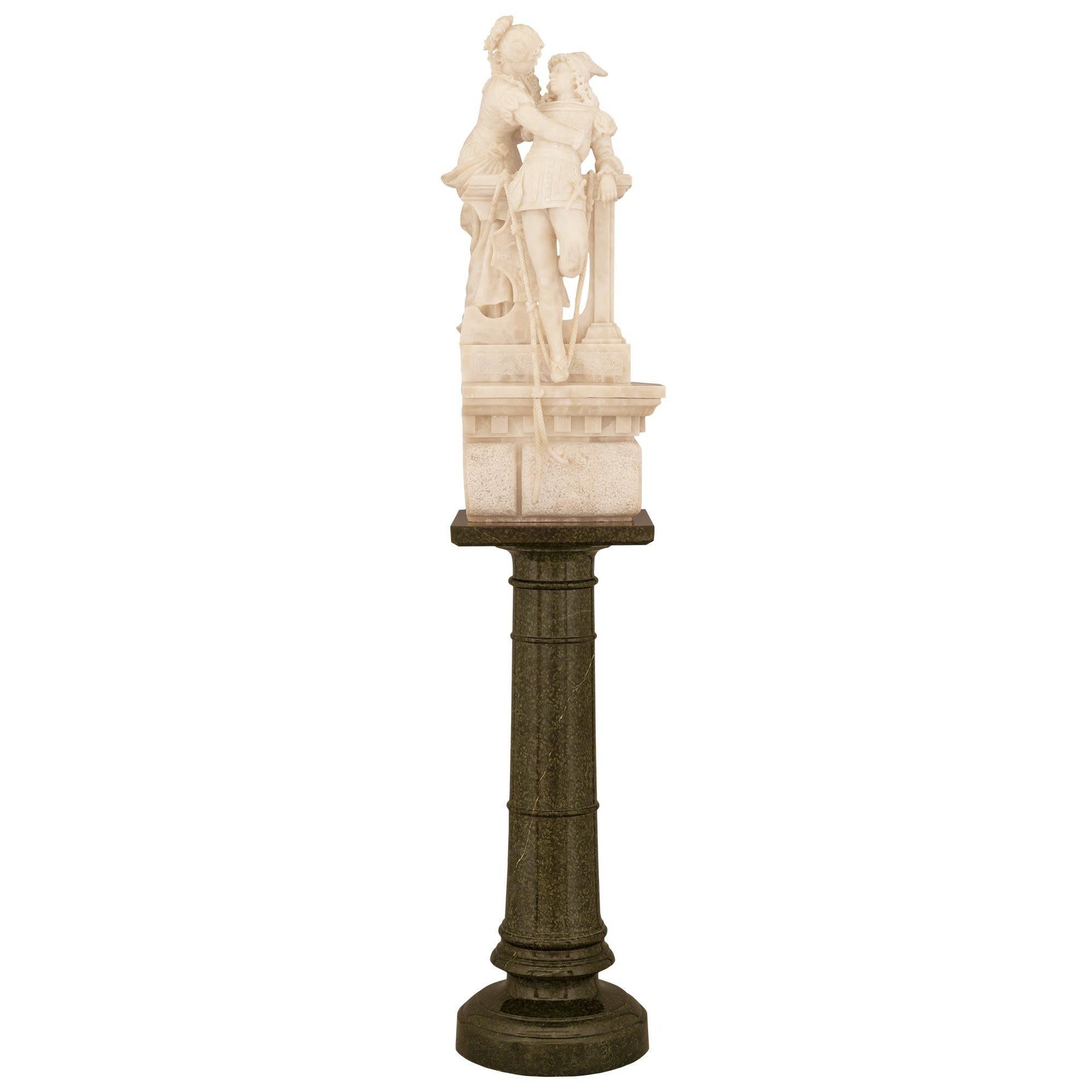 Statue italienne en albâtre du 19ème siècle de Romeo et Juliette signée F. Vichi