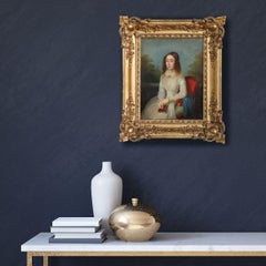 Peinture à l'huile italienne du 19e siècle sur toile, jeune femme avec un livre