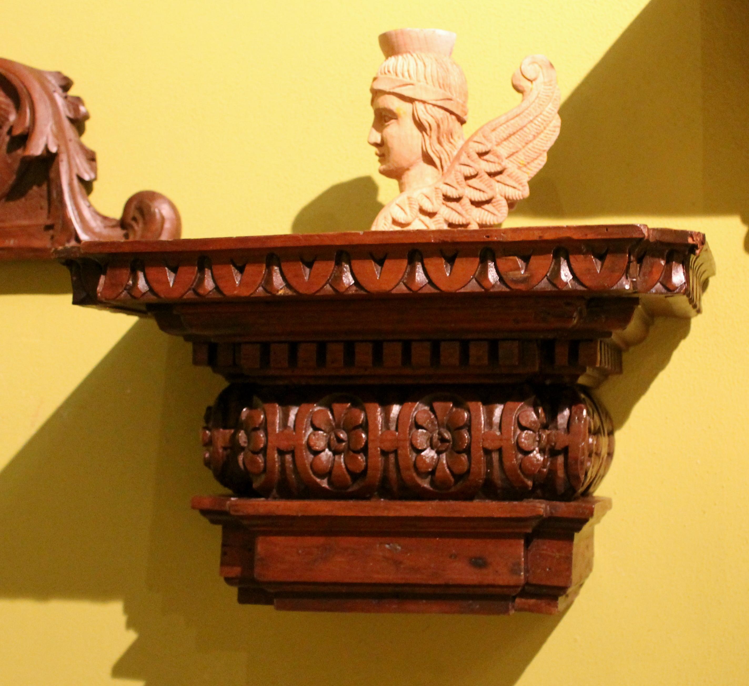 Italian 19th Century Architectural Hand Carved Walnut Wood Wall Bracket or Shelf 1