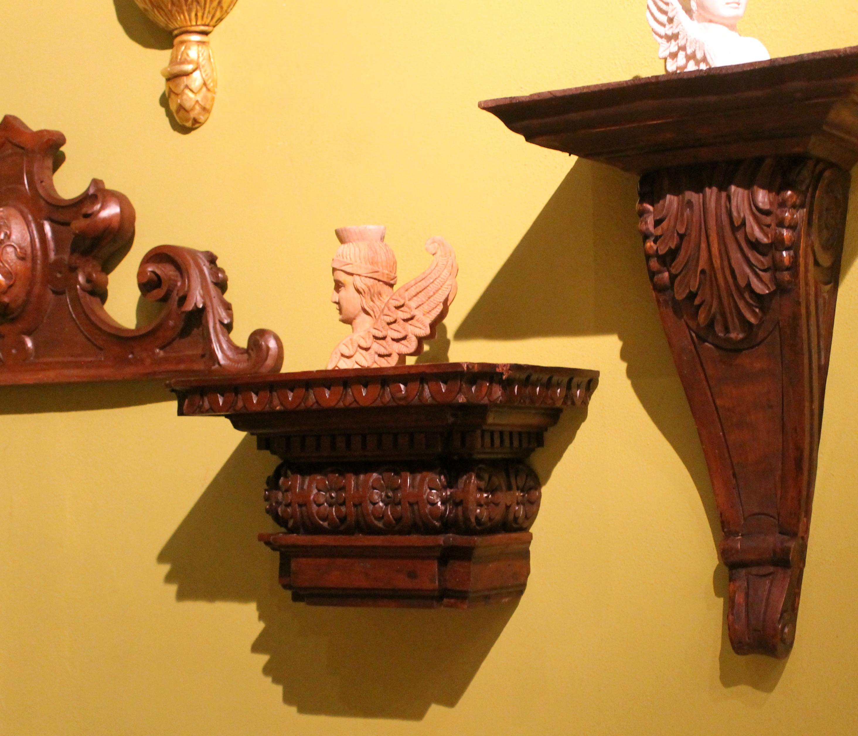 Italian 19th Century Architectural Hand Carved Walnut Wood Wall Bracket or Shelf 2