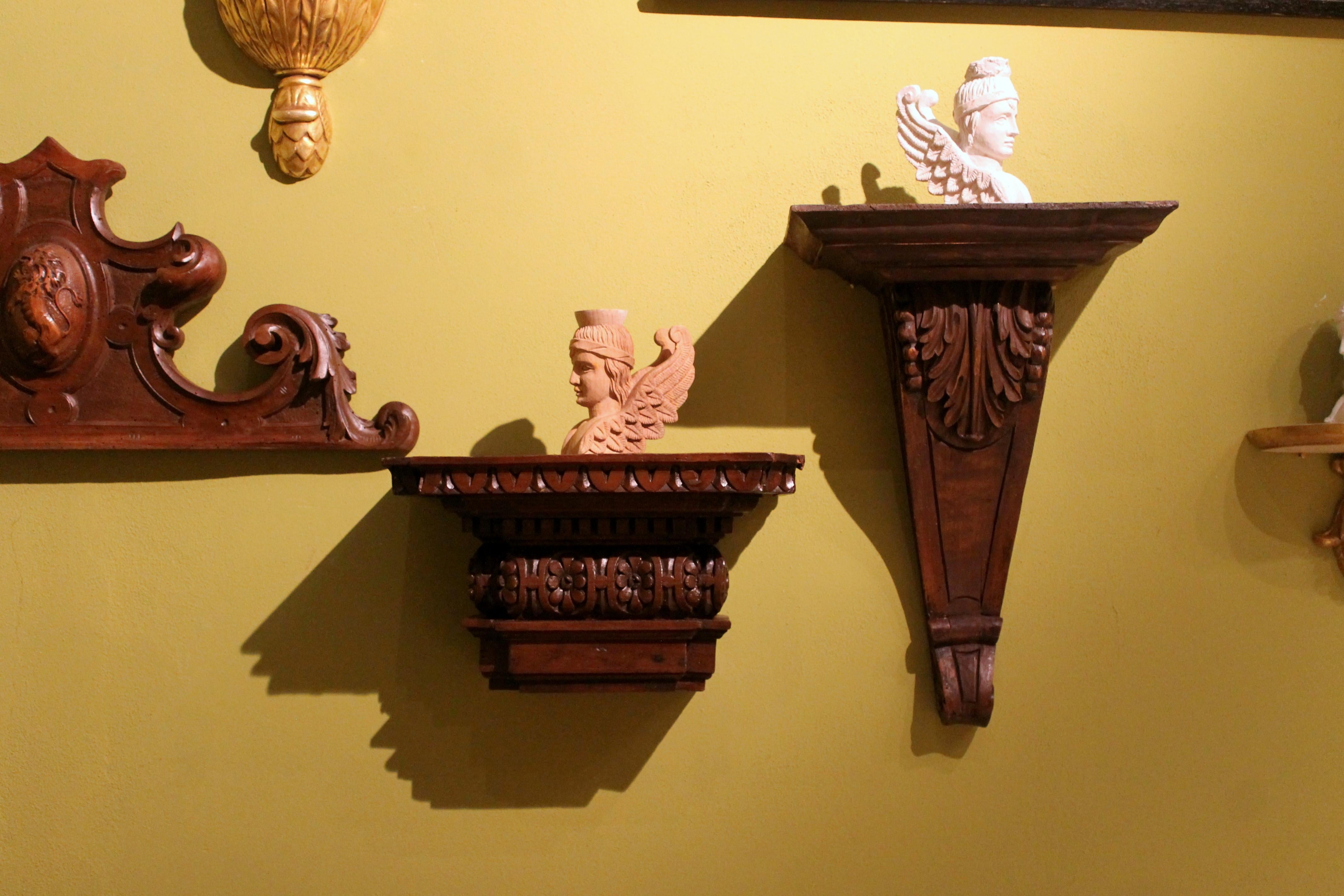 Italian 19th Century Architectural Hand Carved Walnut Wood Wall Bracket or Shelf 3