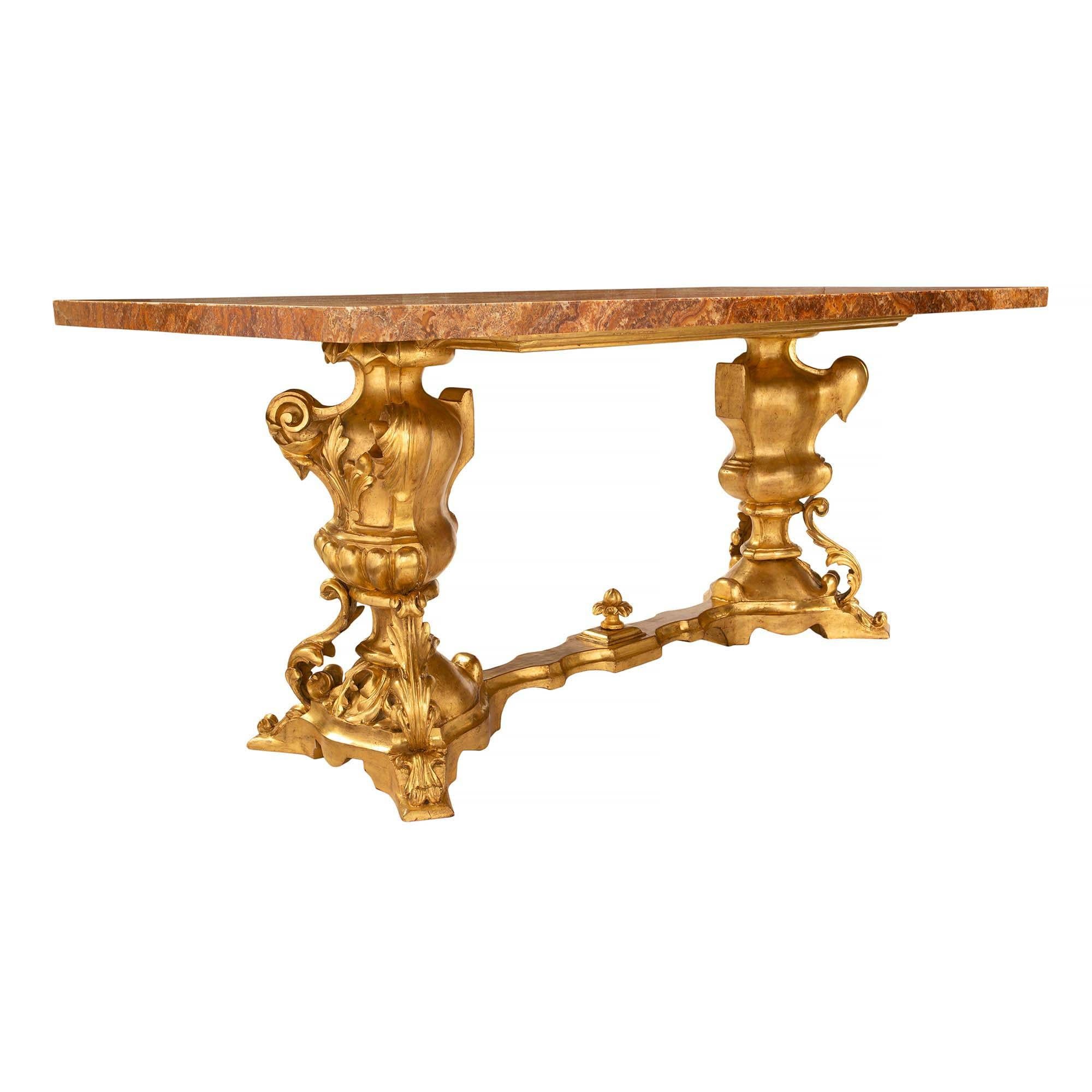 Italian 19th Century Baroque Giltwood and Alabastro Pomato Coffee Table In Good Condition In West Palm Beach, FL