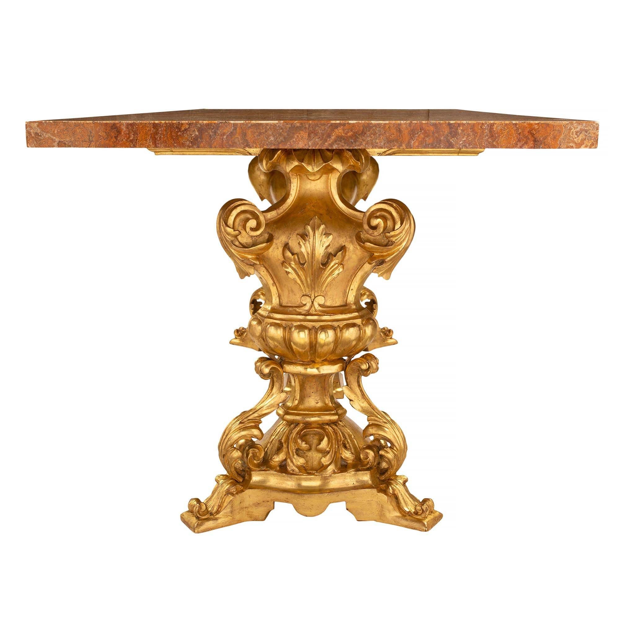 Marble Italian 19th Century Baroque Giltwood and Alabastro Pomato Coffee Table