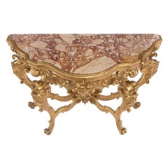 Italian 19th Century Baroque Giltwood and Marble Free Standing Console