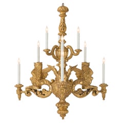 Lustre baroque italien du 19ème siècle en bois doré