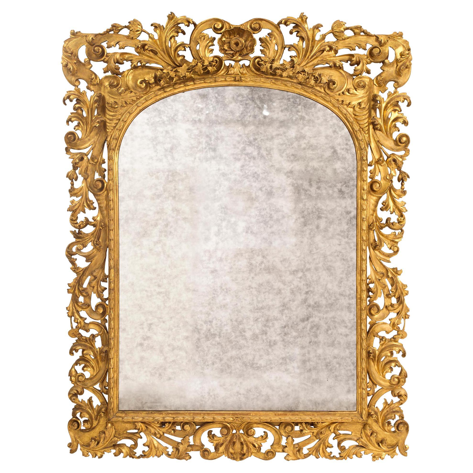 Miroir baroque italien en bois doré du XIXe siècle