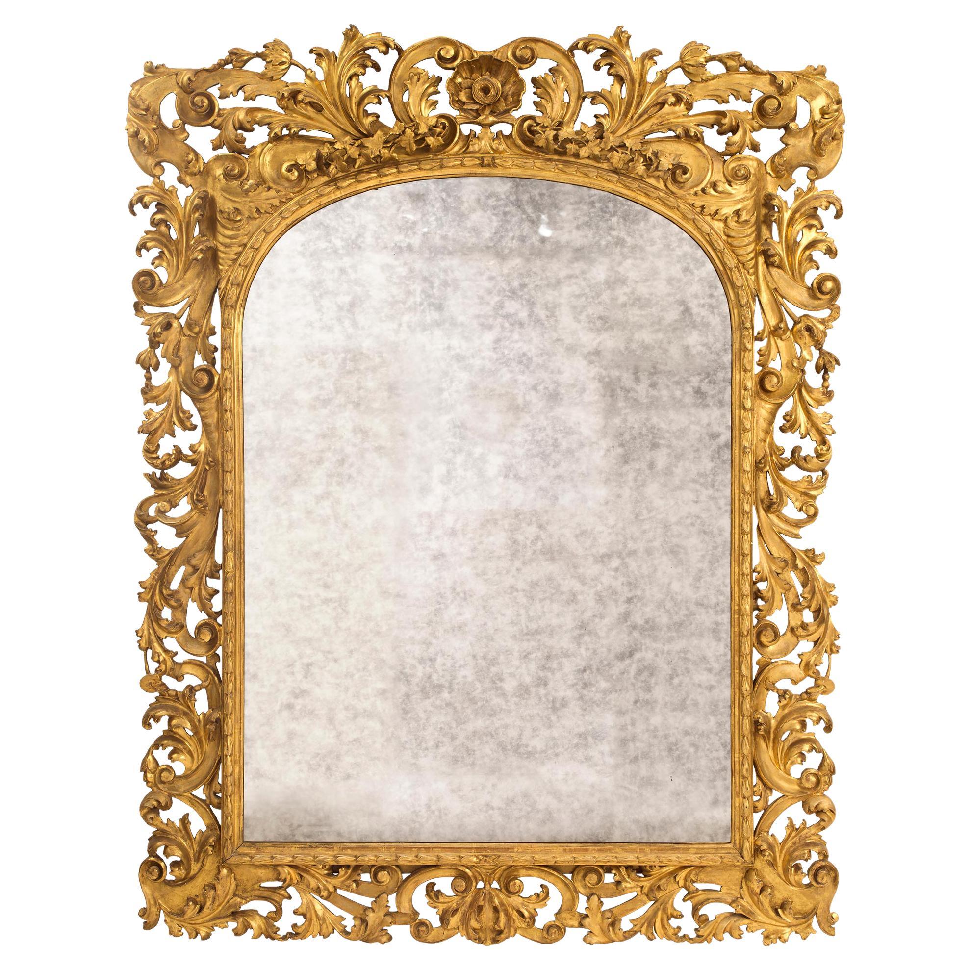 Italian 19th Century Baroque Giltwood Mirror For Sale