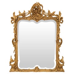 Miroir rectangulaire en bois doré italien d'époque baroque du 19ème siècle