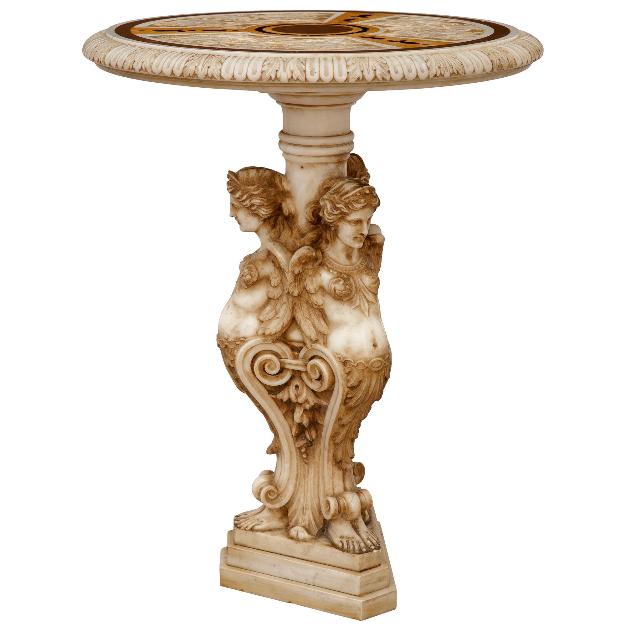 Baroque Table d'appoint en marbre de Carrare, de Sienne, Rosso Antico, italien du 19e siècle, de style baroque en vente