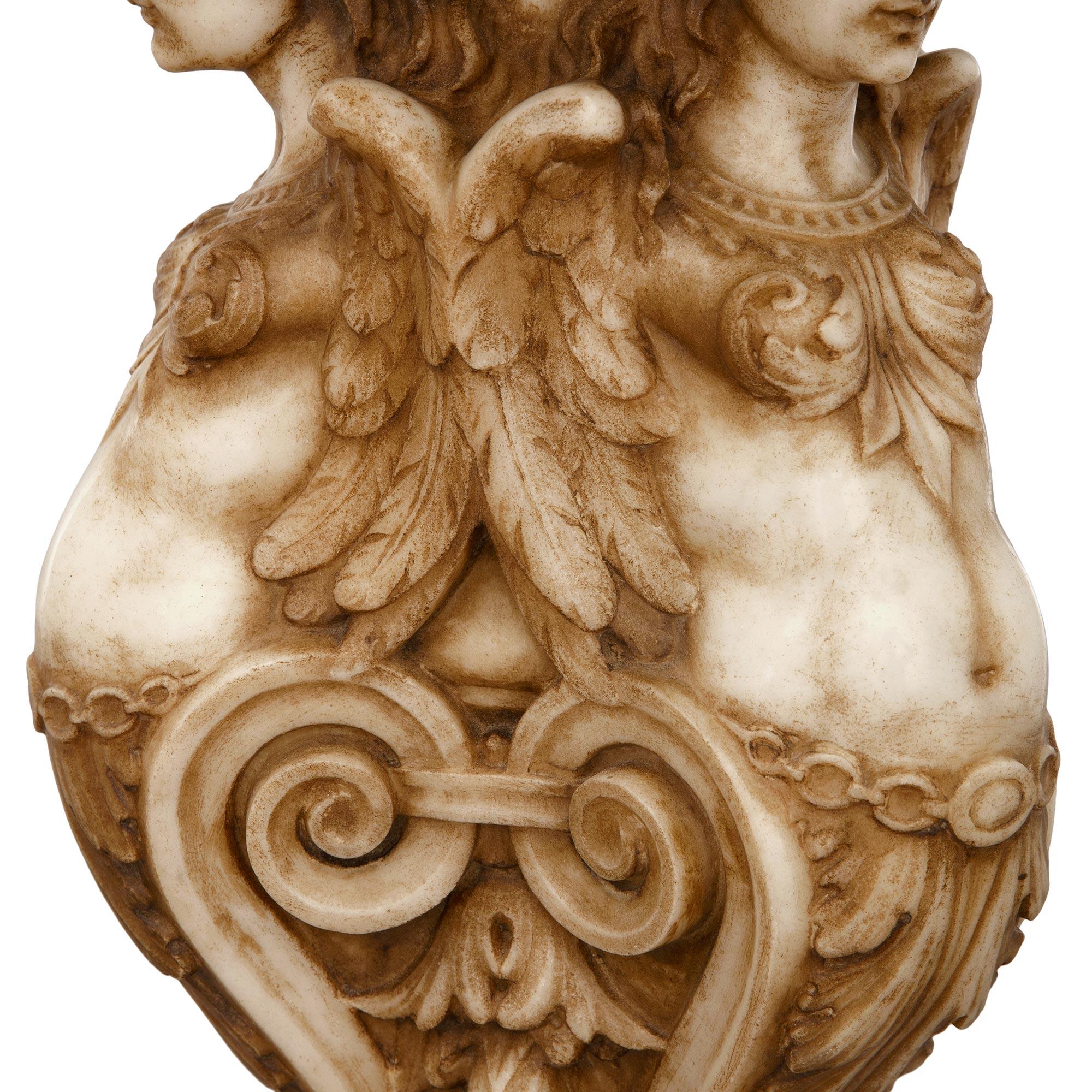 Marbre Table d'appoint en marbre de Carrare, de Sienne, Rosso Antico, italien du 19e siècle, de style baroque en vente