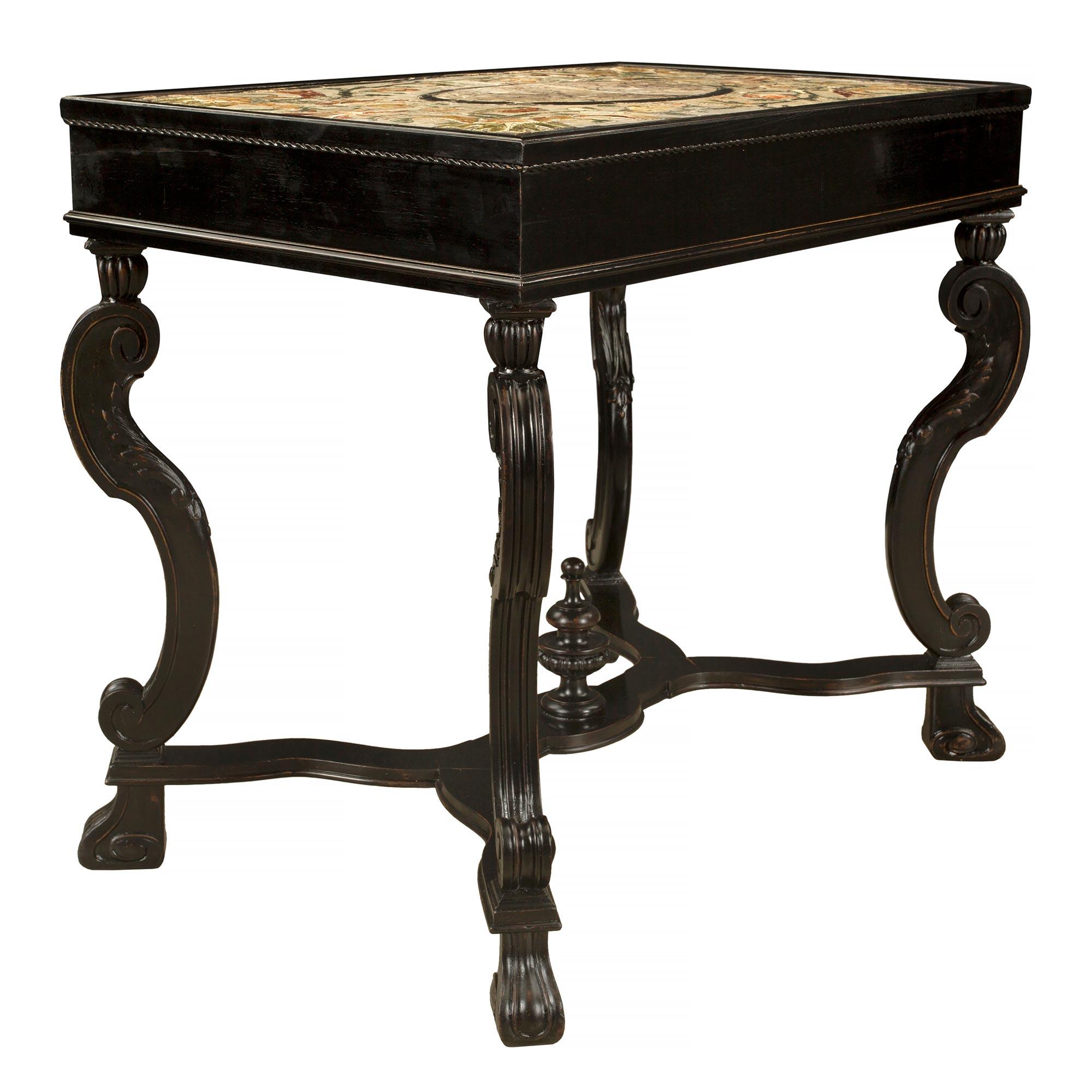Italian 19th Century Baroque St. Ebonized Fruitwood And Scagliola Center Table For Sale 1