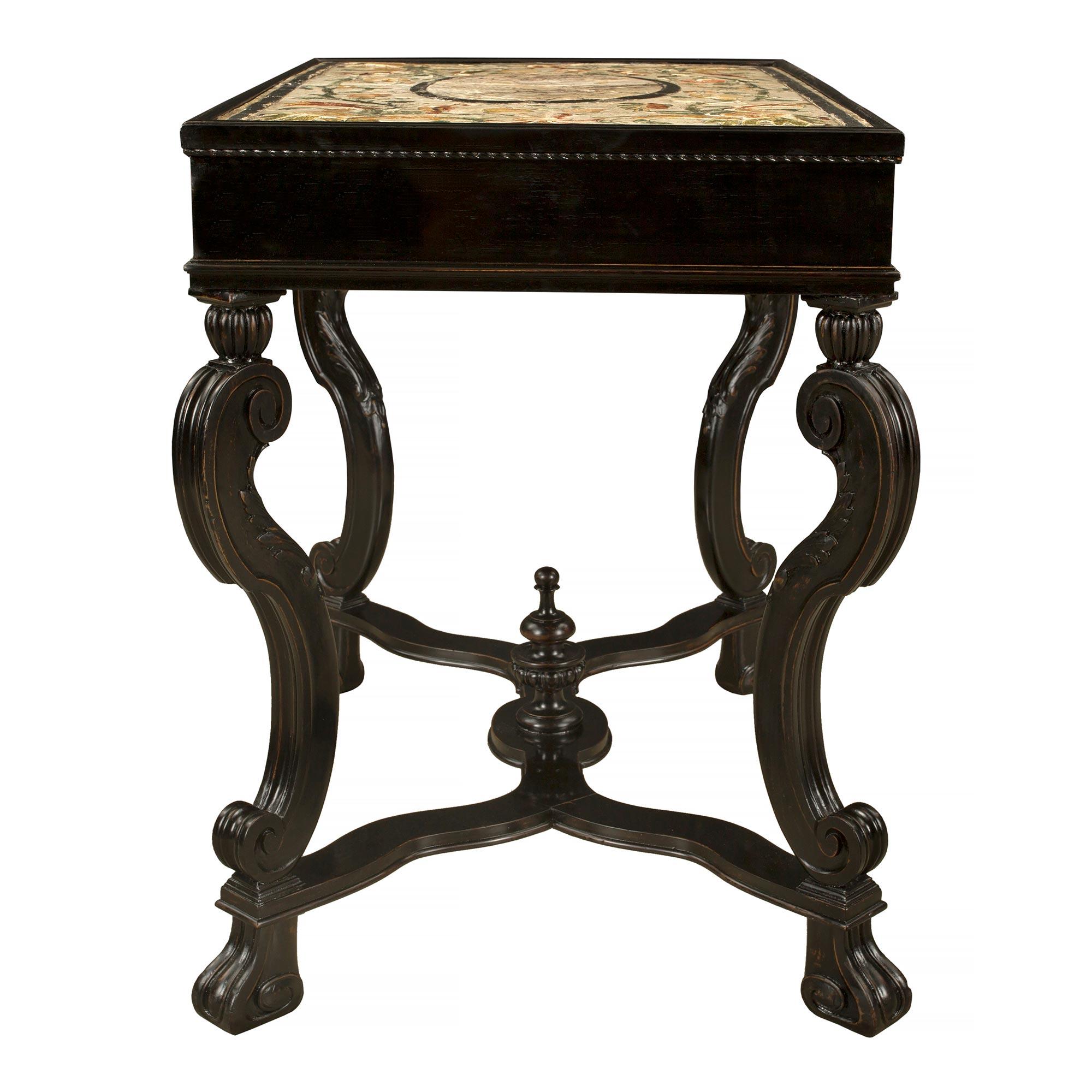 Italian 19th Century Baroque St. Ebonized Fruitwood And Scagliola Center Table For Sale 2