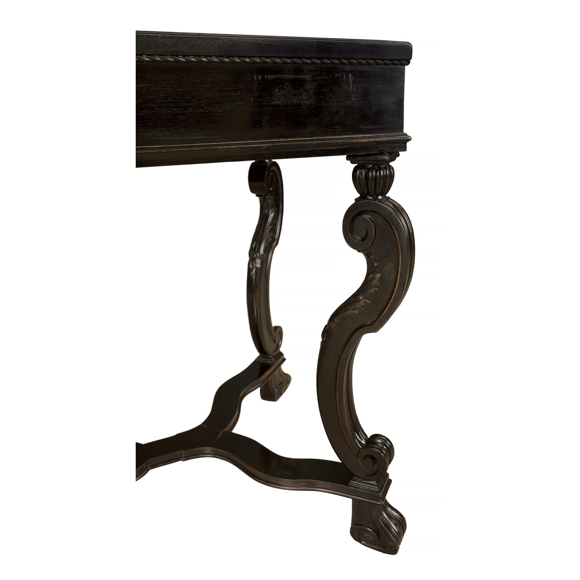 Italian 19th Century Baroque St. Ebonized Fruitwood And Scagliola Center Table For Sale 3