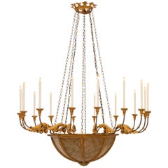 Italian 19th century Baroque st. Faux marble, Giltwood, and Iron chandelier