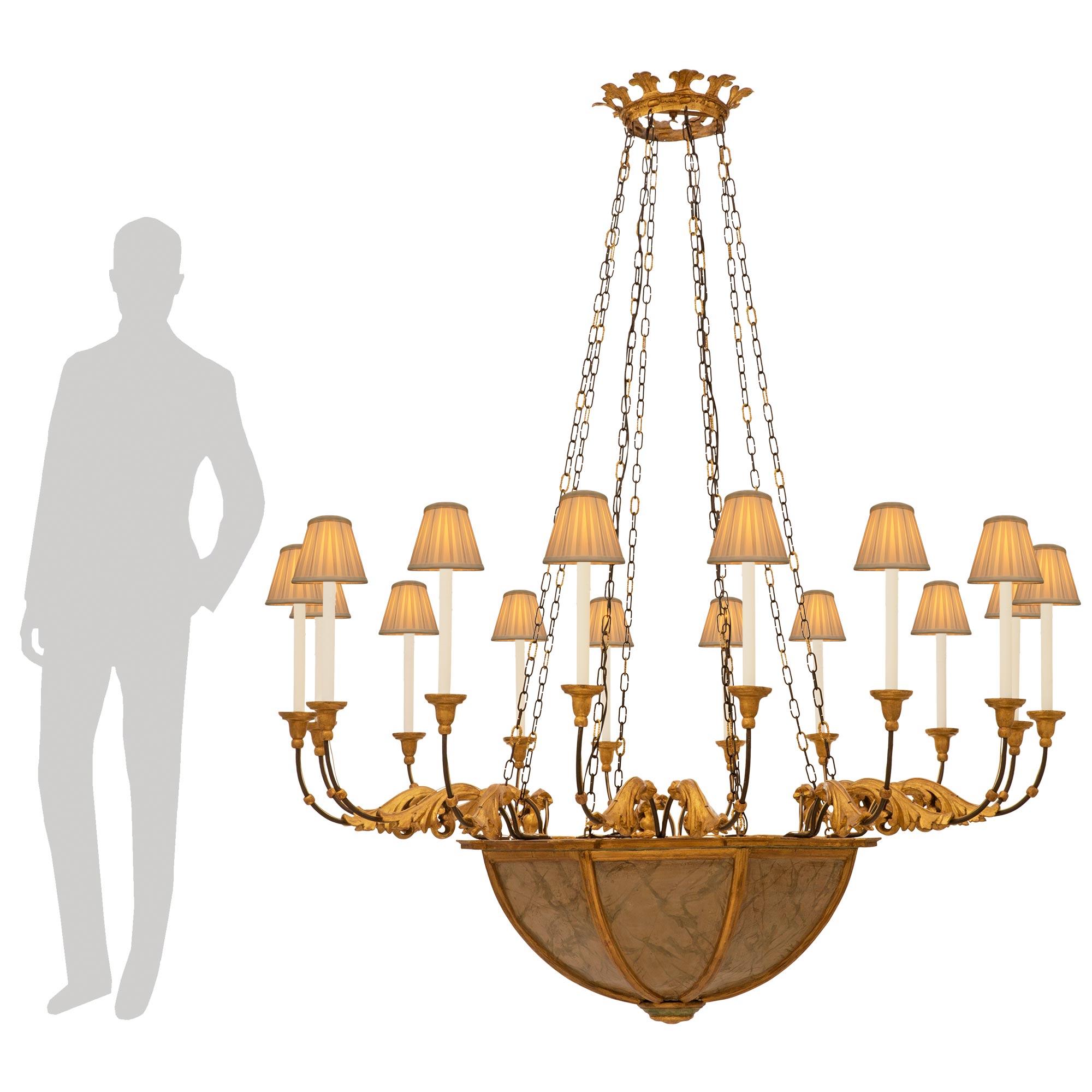  Italian 19th century Baroque st. Faux marble, Giltwood, and Iron chandelier For Sale 3