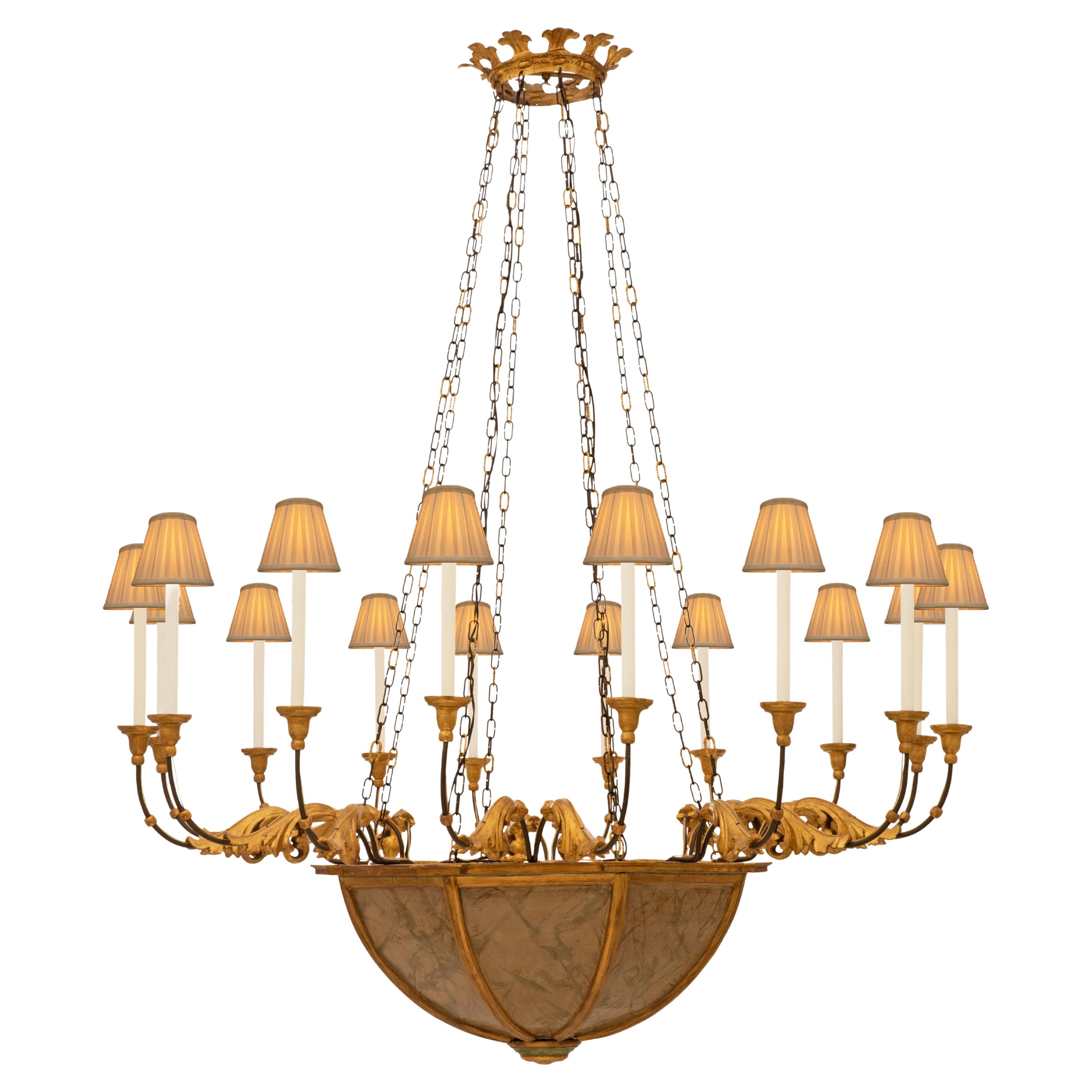  Italian 19th century Baroque st. Faux marble, Giltwood, and Iron chandelier For Sale