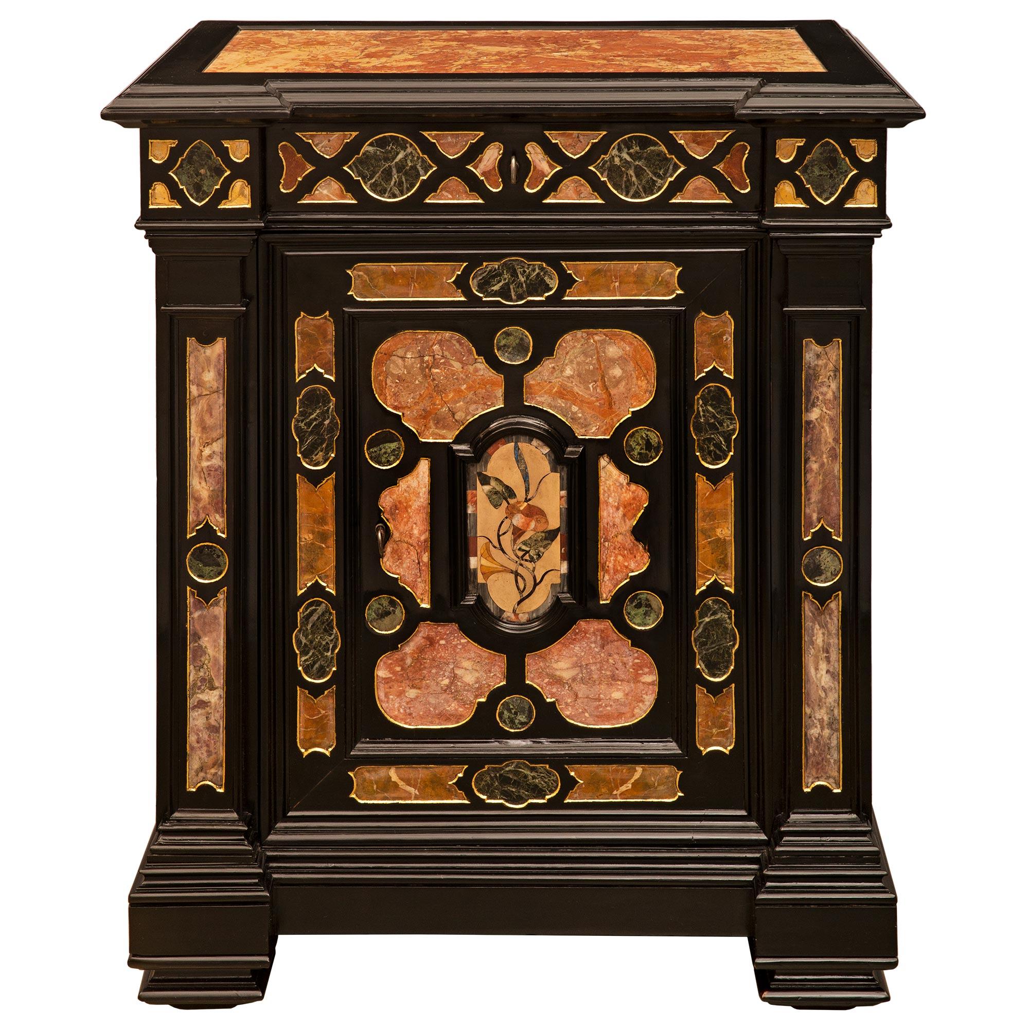 Ebonized Italian 19th Century Baroque St. Fruitwood & Semi-Precious Stone Cabinet For Sale