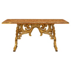 Italienischer Barock-Couchtisch aus vergoldetem Holz und Alabaster aus dem 19. Jahrhundert