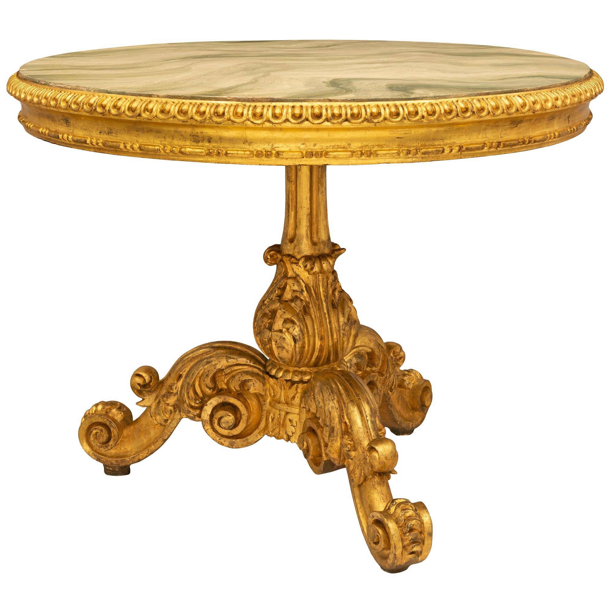 Italian 19th Century Baroque St. Giltwood and Faux Painted Marble Center Table In Good Condition For Sale In West Palm Beach, FL