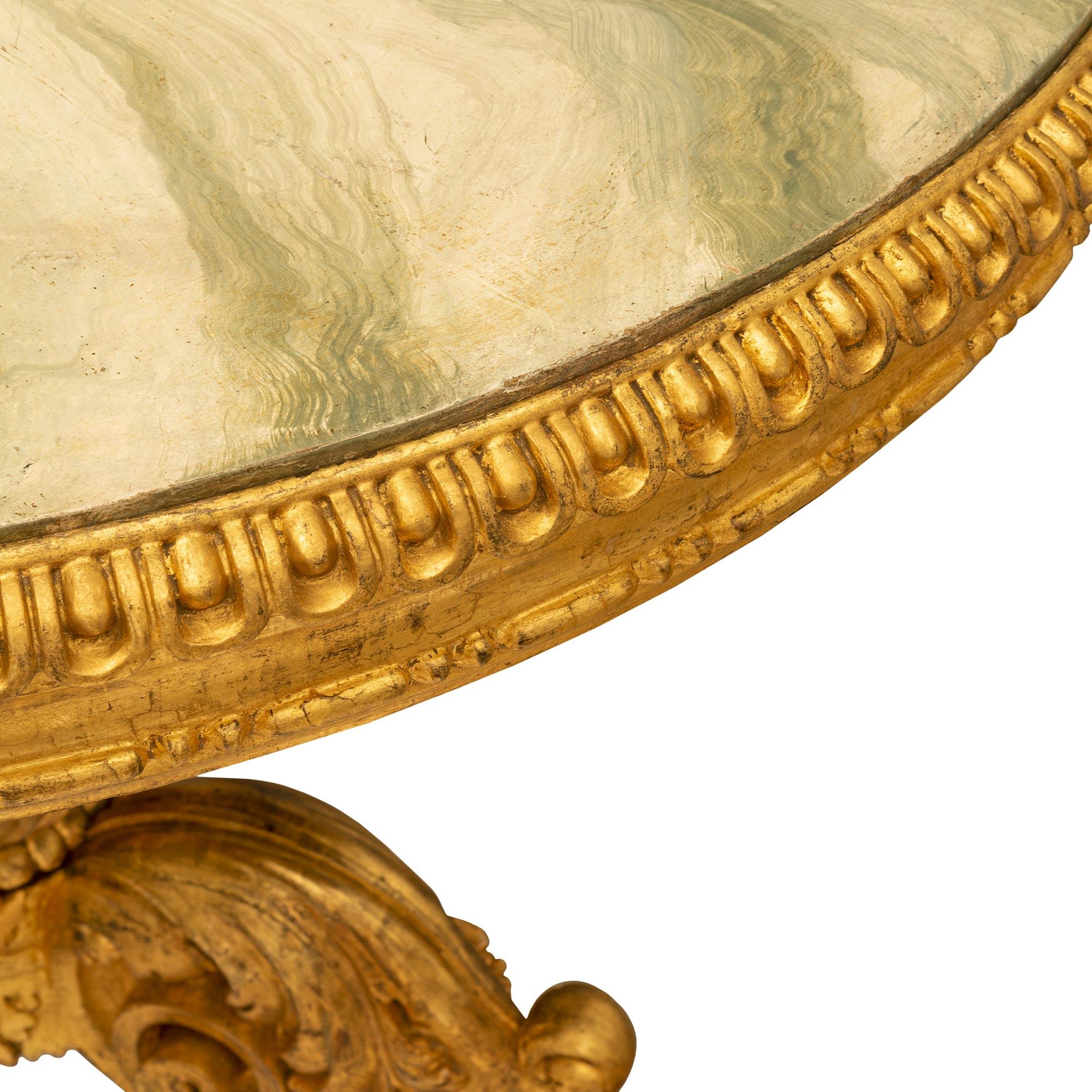 Italian 19th Century Baroque St. Giltwood and Faux Painted Marble Center Table For Sale 1