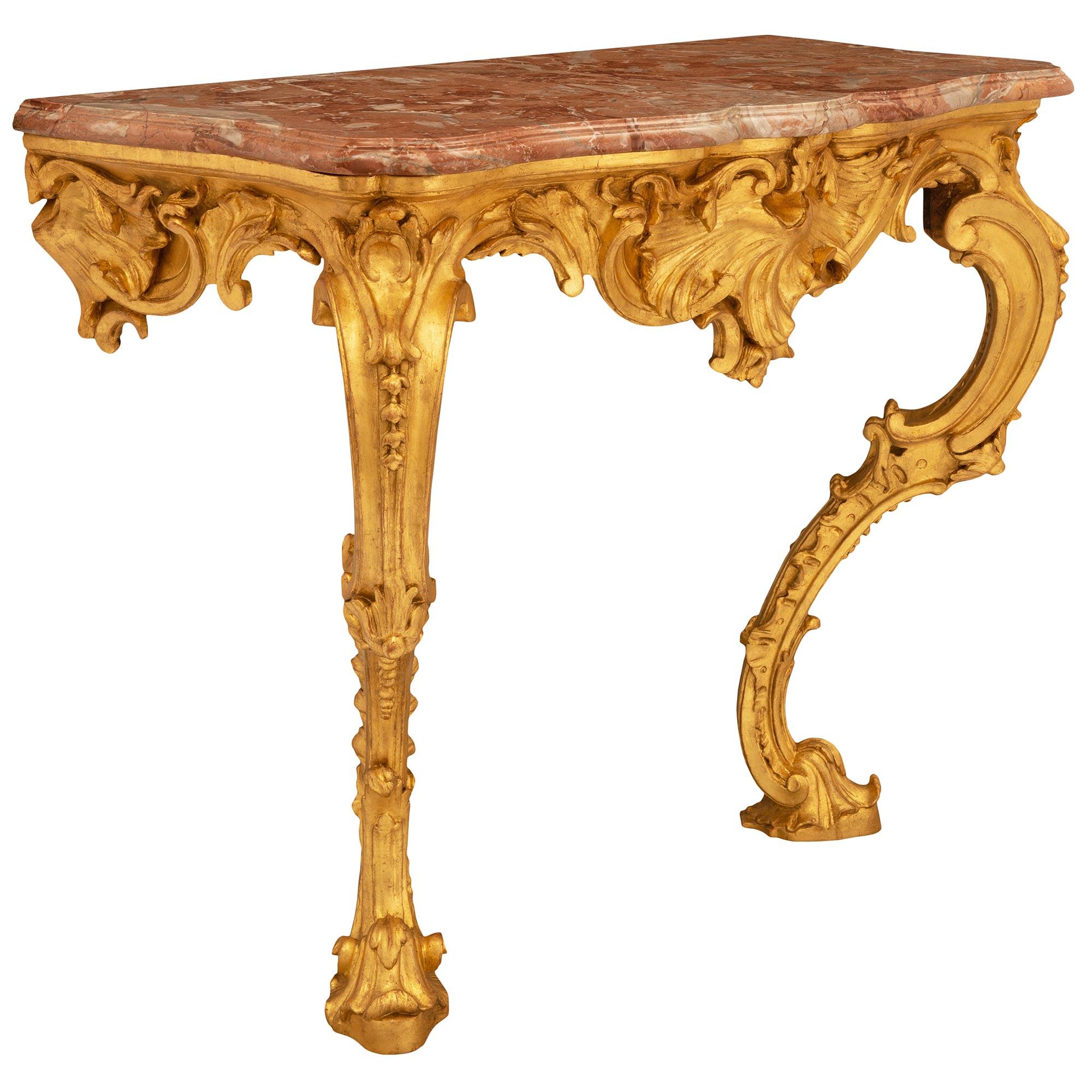 Italian 19th Century Baroque St. Giltwood and Sarrancolin Marble Console In Good Condition For Sale In West Palm Beach, FL
