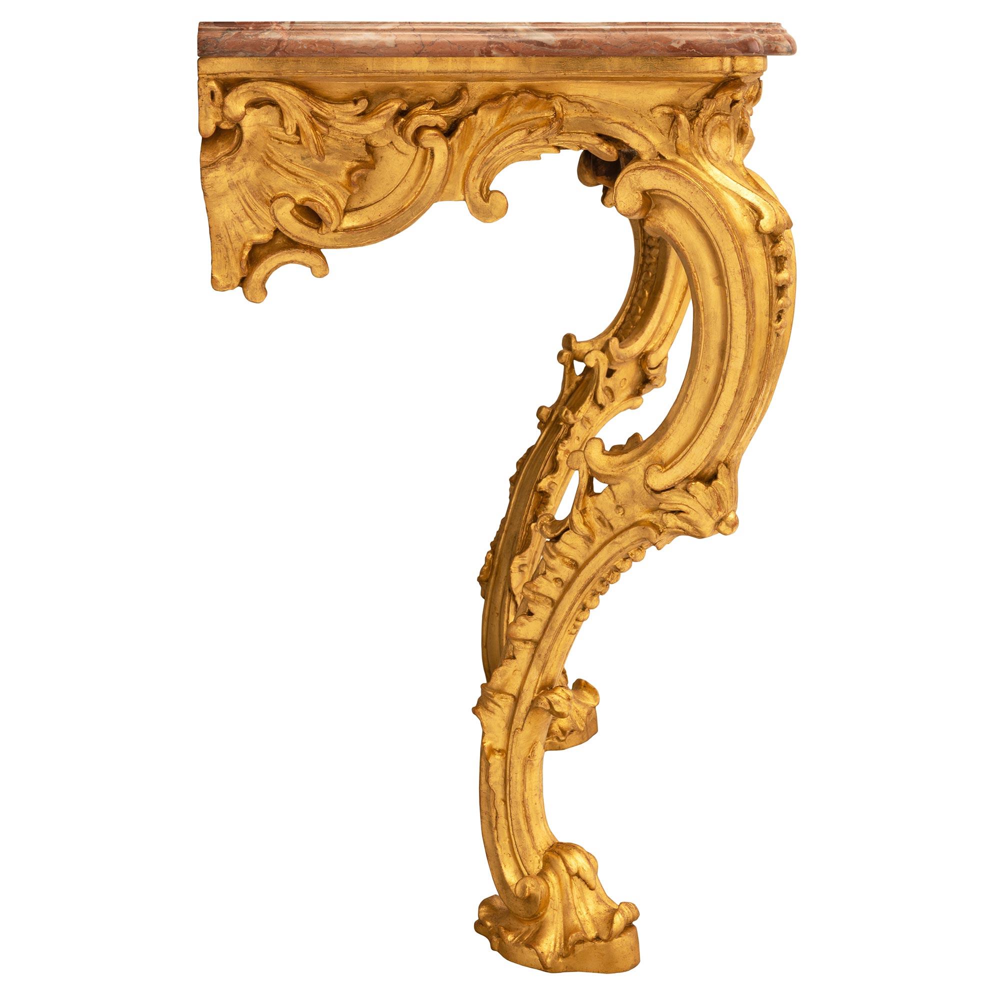 Italian 19th Century Baroque St. Giltwood and Sarrancolin Marble Console For Sale 1