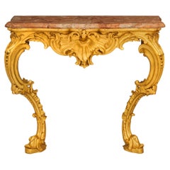 Italian 19th Century Baroque St. Giltwood and Sarrancolin Marble Console