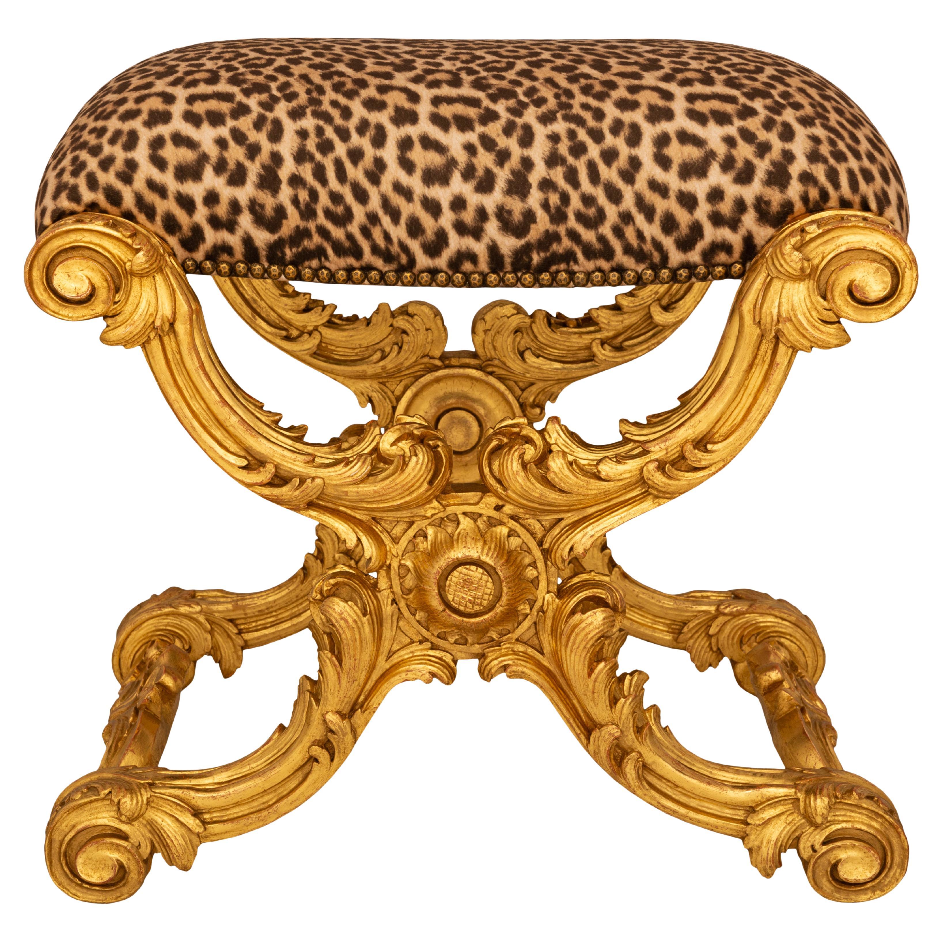 Italian 19th century Baroque st. Giltwood bench/stool