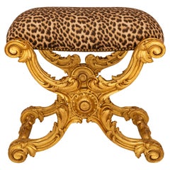 Used Italian 19th century Baroque st. Giltwood bench/stool